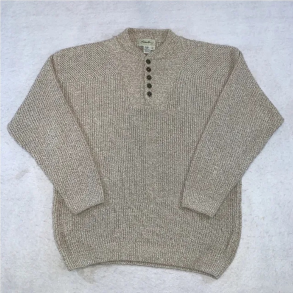 Vintage Eddie Bauer Made in USA Henley Fisherman Sweater Men’s Large